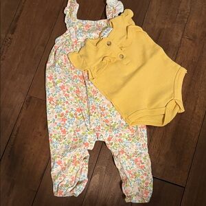 Floral Jumpsuit with Yellow Bodysuit Jumper 9mos Carters Shirt 6-9 Nicole Miller